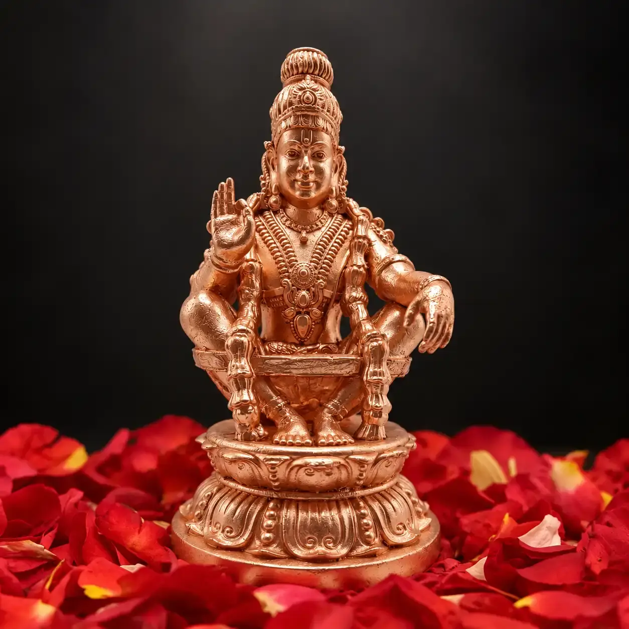 Ayyappa Swamy Panchaloha idol in traditional seated form Ayyappa statue representing Manikandan and Dharmasastha