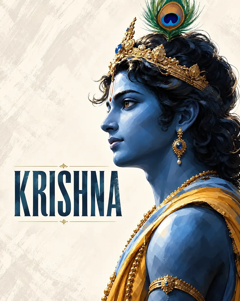 Krishna, the eighth avatar of Lord Vishnu in this traditional list, known for guiding Arjuna through the Bhagavad Gita, symbolizing divine wisdom, love, devotion, dharma, and spiritual enlightenment.