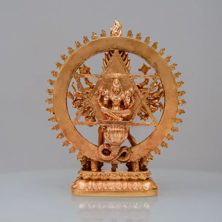 Handcrafted Bronze Chakrathalwar Statue – Sacred Sudarshana Perumal Idol for Pooja Room