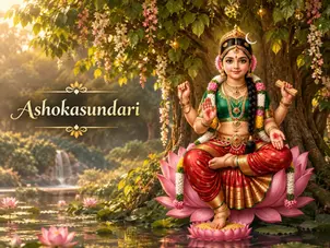 Shiva and Parvati’s daughter Ashokasundari, a lesser-known divine daughter in certain Hindu traditions, associated with the Kalpavriksha, beauty, companionship, and the removal of sorrow.