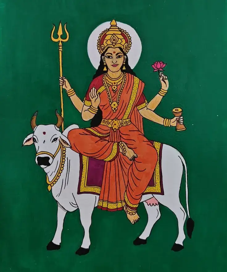 Goddess Mahagauri, the eighth form of Navadurga, symbolizing purity, peace, compassion, spiritual cleansing, and divine grace.