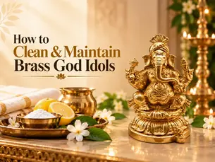 How to clean and maintain brass god idols at home using gentle cleaning methods, proper care techniques, safe polishing practices, and regular maintenance to preserve their shine, intricate details, traditional craftsmanship, and spiritual beauty.