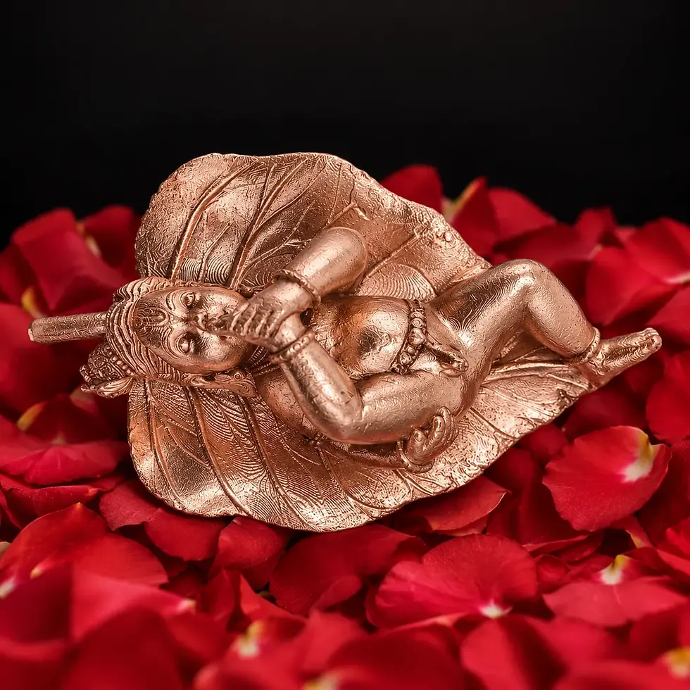 Alilai Leaf Krishna statue in traditional bronze Baby Krishna reclining on banyan leaf bronze statue