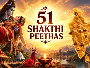 From one body, 51 sacred places, exploring the divine story of Goddess Sati, Lord Shiva carrying Sati, the origin of the 51 Shakti Peethas, Shakti worship, sacred pilgrimage sites, divine feminine energy, and Hindu spiritual heritage.
