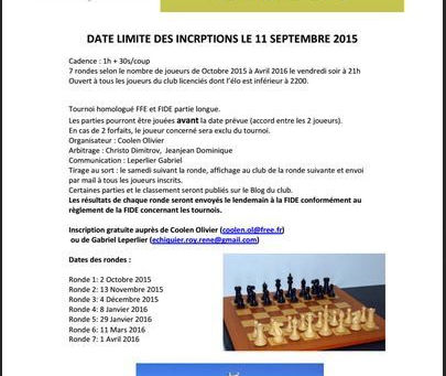 Tournoi Interne 2015 - 2016 de l'ERR