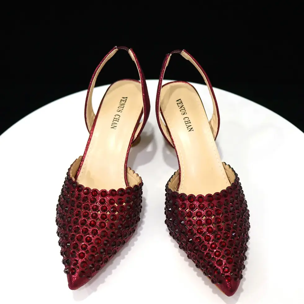 Thumbnail: Pointed Toe Heels  Party Full Diamond Pumps Italian Shoes and Bags Matching Set