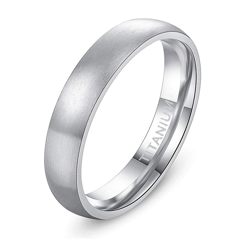 Thumbnail: Brushed Simple Silver/Black Color Titanium Ring Minimalist - 4/6/8mm