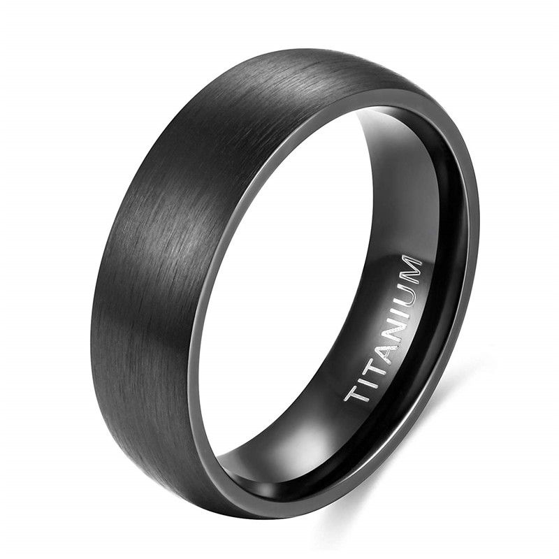 Thumbnail: Brushed Simple Silver/Black Color Titanium Ring Minimalist - 4/6/8mm