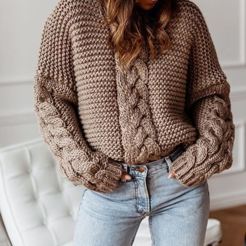 Thumbnail: Autumn and Winter Solid Color Pullover V-neck Loose Sweater Women's Casual 