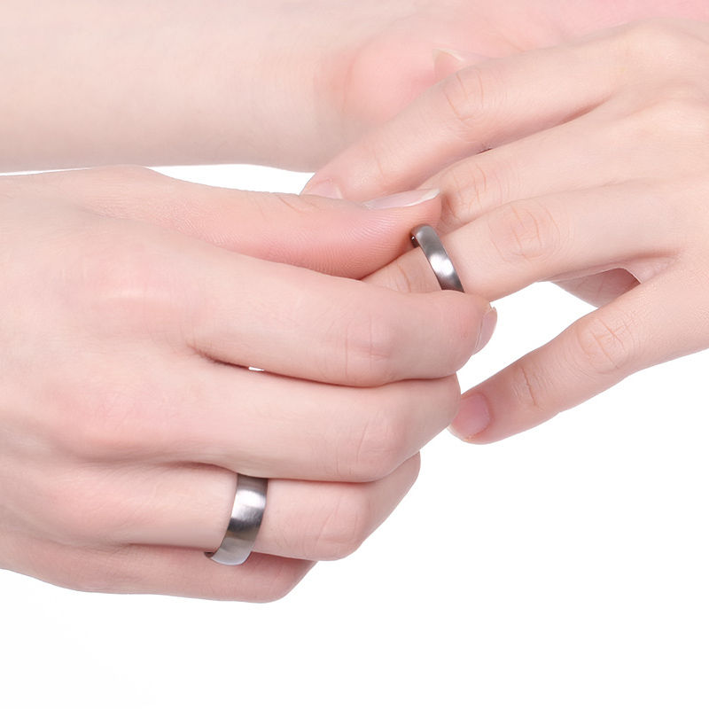 Thumbnail: Brushed Simple Silver/Black Color Titanium Ring Minimalist - 4/6/8mm