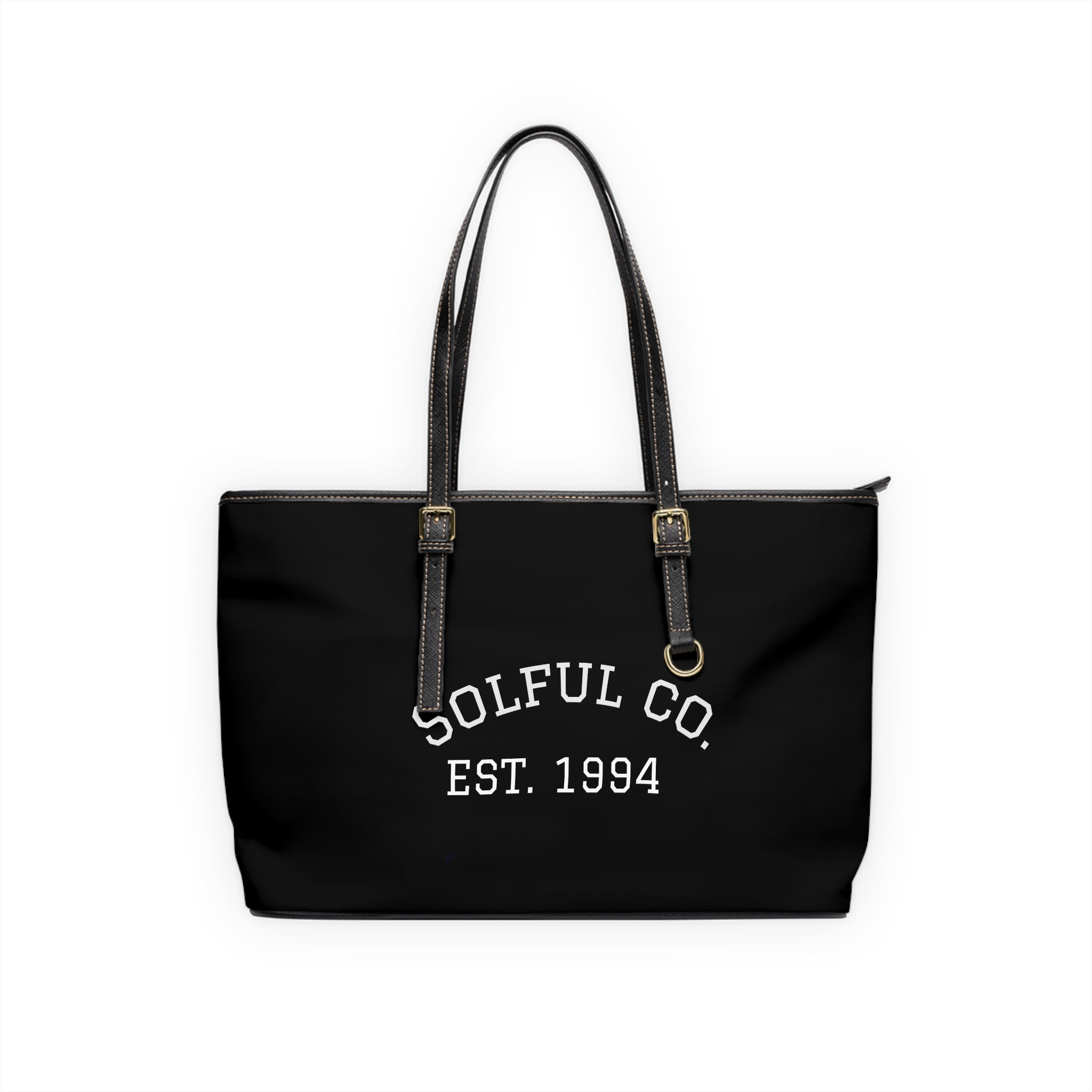 Classical Sculpture Print PU Shoulder Bag — Black Tote