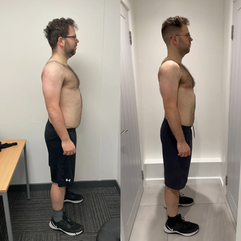 Male fat loss transformation side view