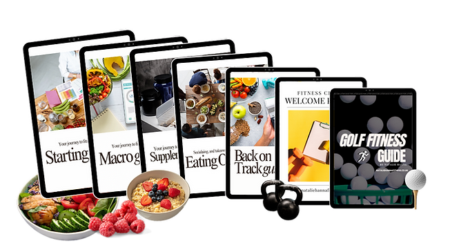 Macro guide covers with food images on tablet and phone screens