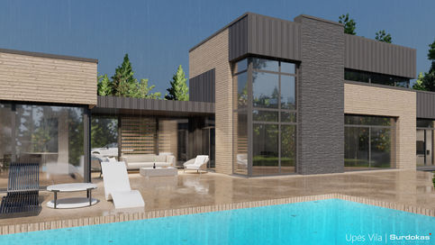 UPĖS VILA | Modernaus namo projektas Šiaurės Lietuvoje ant upės kranto | Architektūros vizualizacija | Unikalūs namų projektai | Surdoko architektūros studija