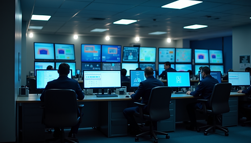 Eye-level view of a police station with digital information screens