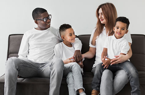 multicultural family spending time together home