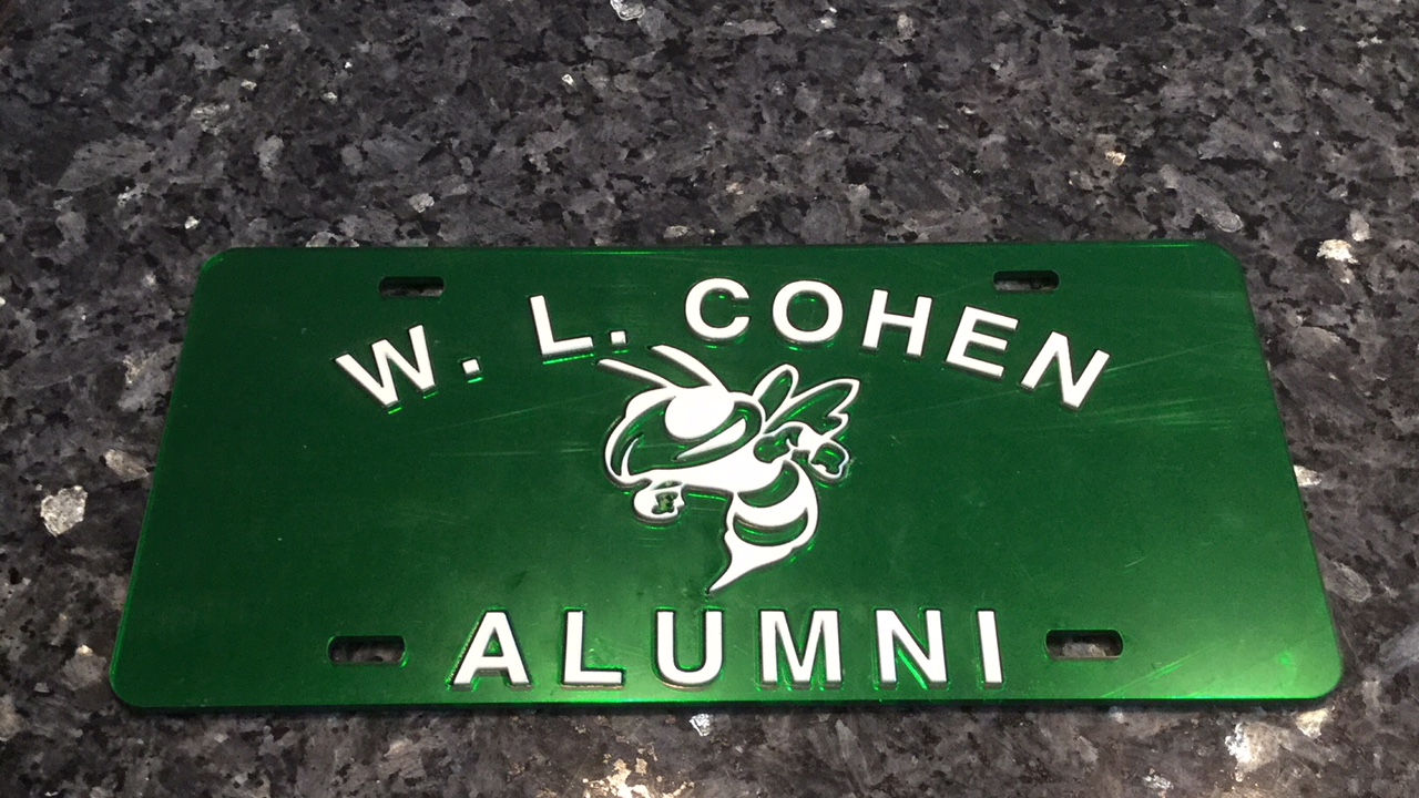 Cohen Alumni License Plate in Green with white details