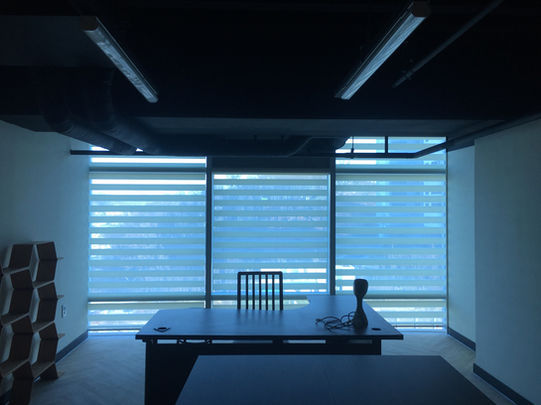 Combi blind fabric with alternating sheer and opaque stripes for adjustable daylight and privacy.