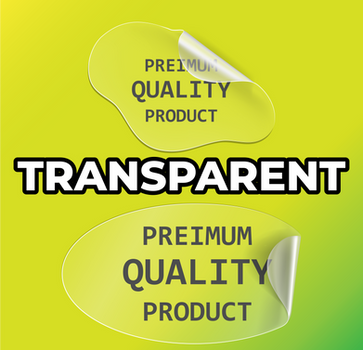 Transparent custom vinyl stickers with 'Premium Quality Product'