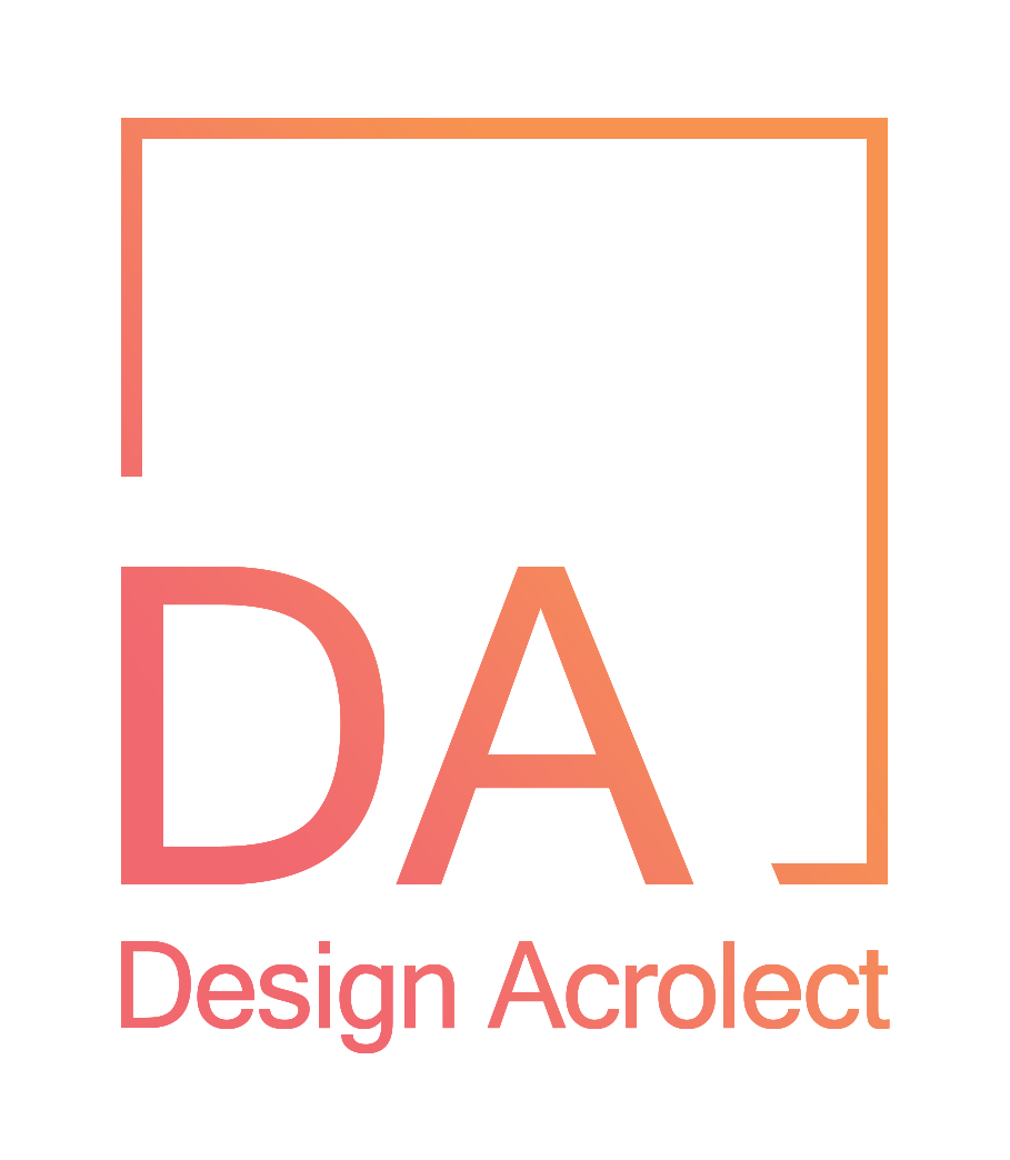 Logo of Design Acrolect, orange color, DA minimalist design architecture firm from Delhi, Best architect, home renovation