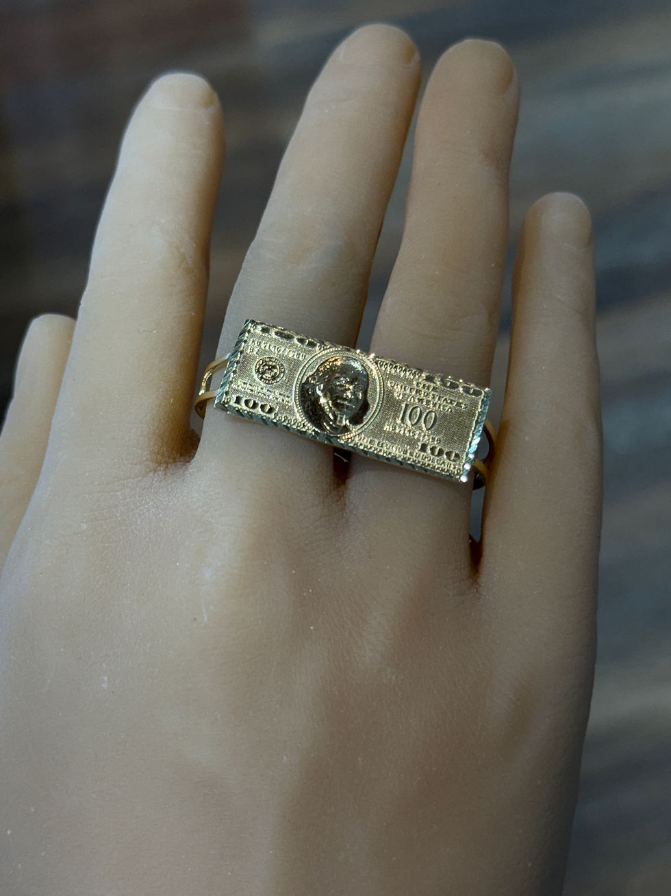 Thumbnail: Solid 100 Dollar Bill 2 Finger Ring
