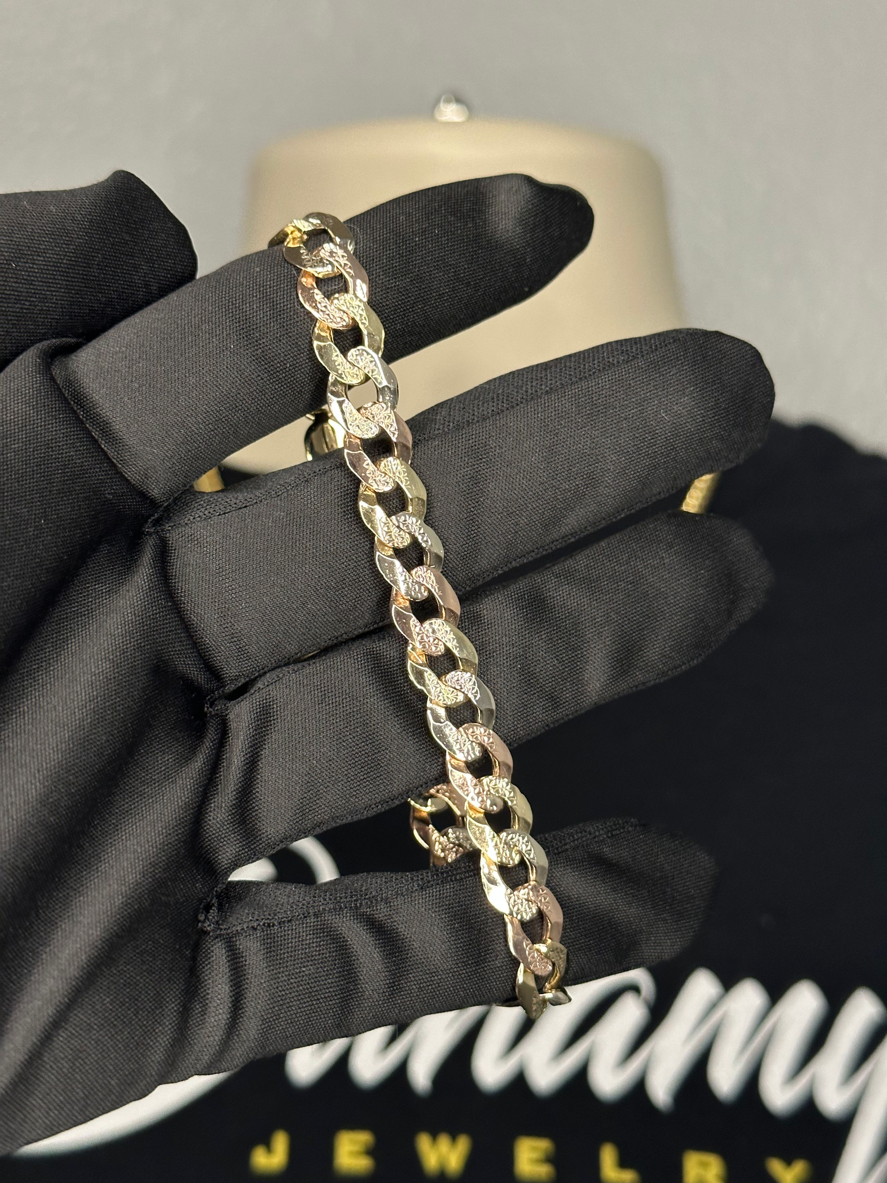 Solid Tri-Color Cuban Curb Bracelet (8mm)