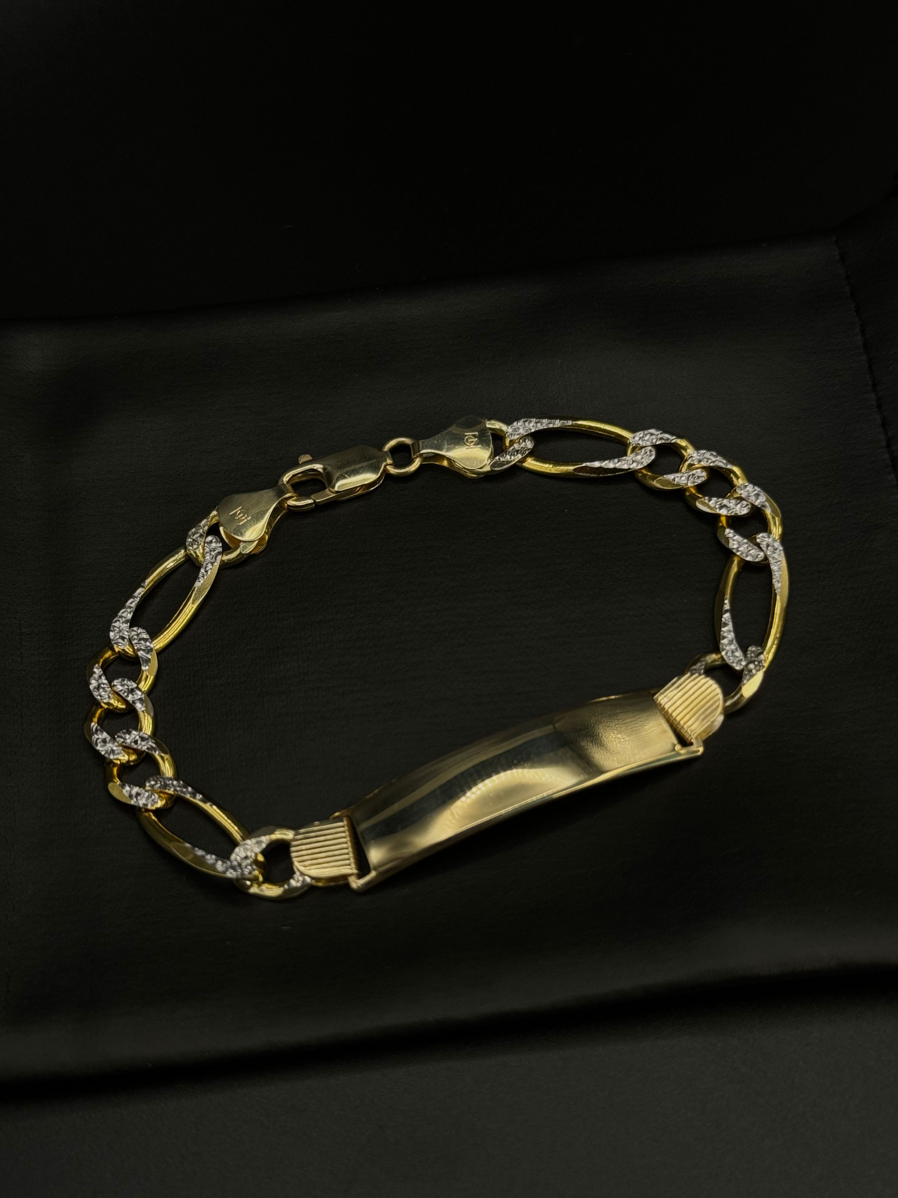 Unisex Solid Two Tone Figaro Link ID Bracelet