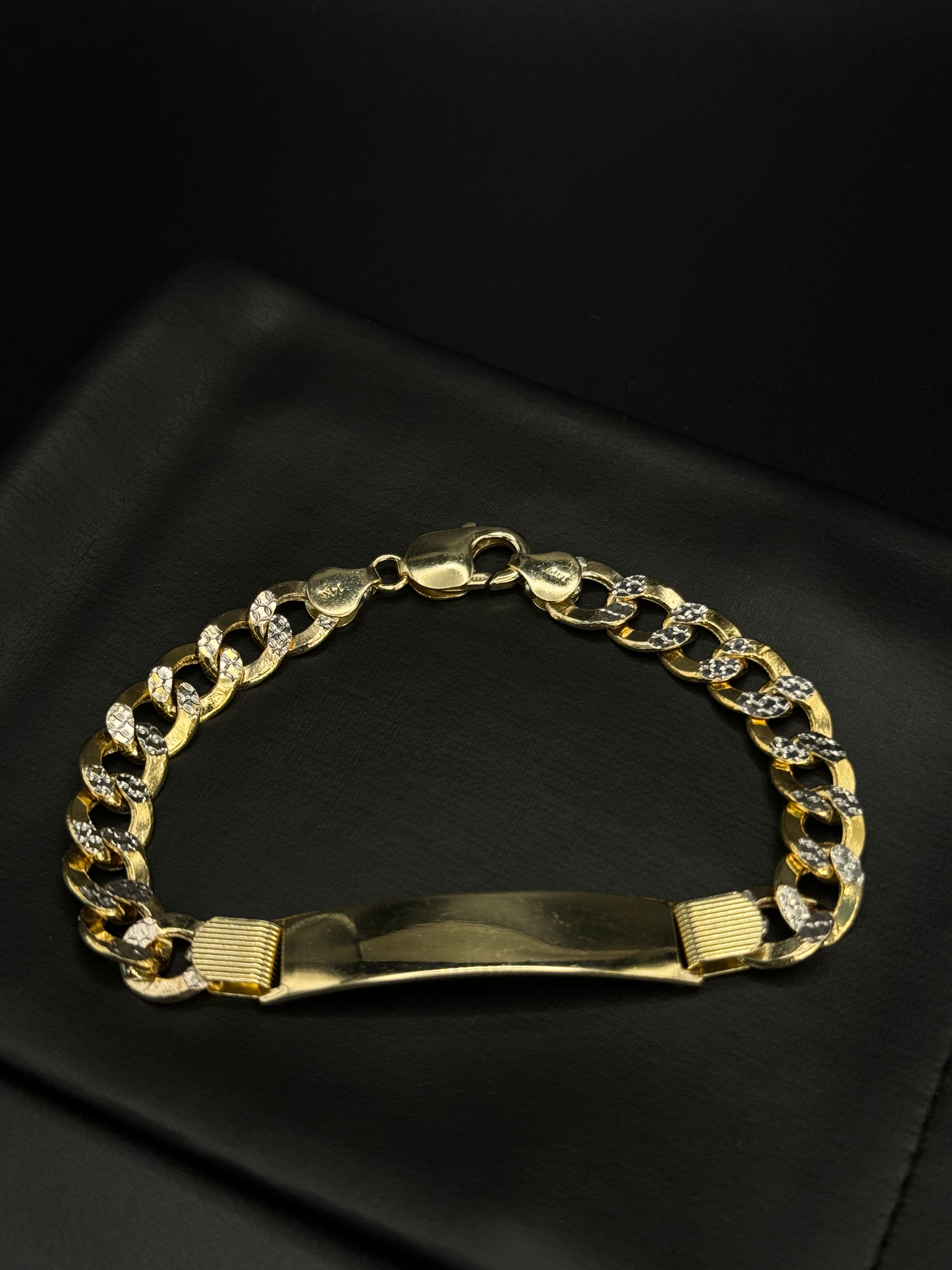 Semi-Solid Two Tone Cuban Link ID Bracelet