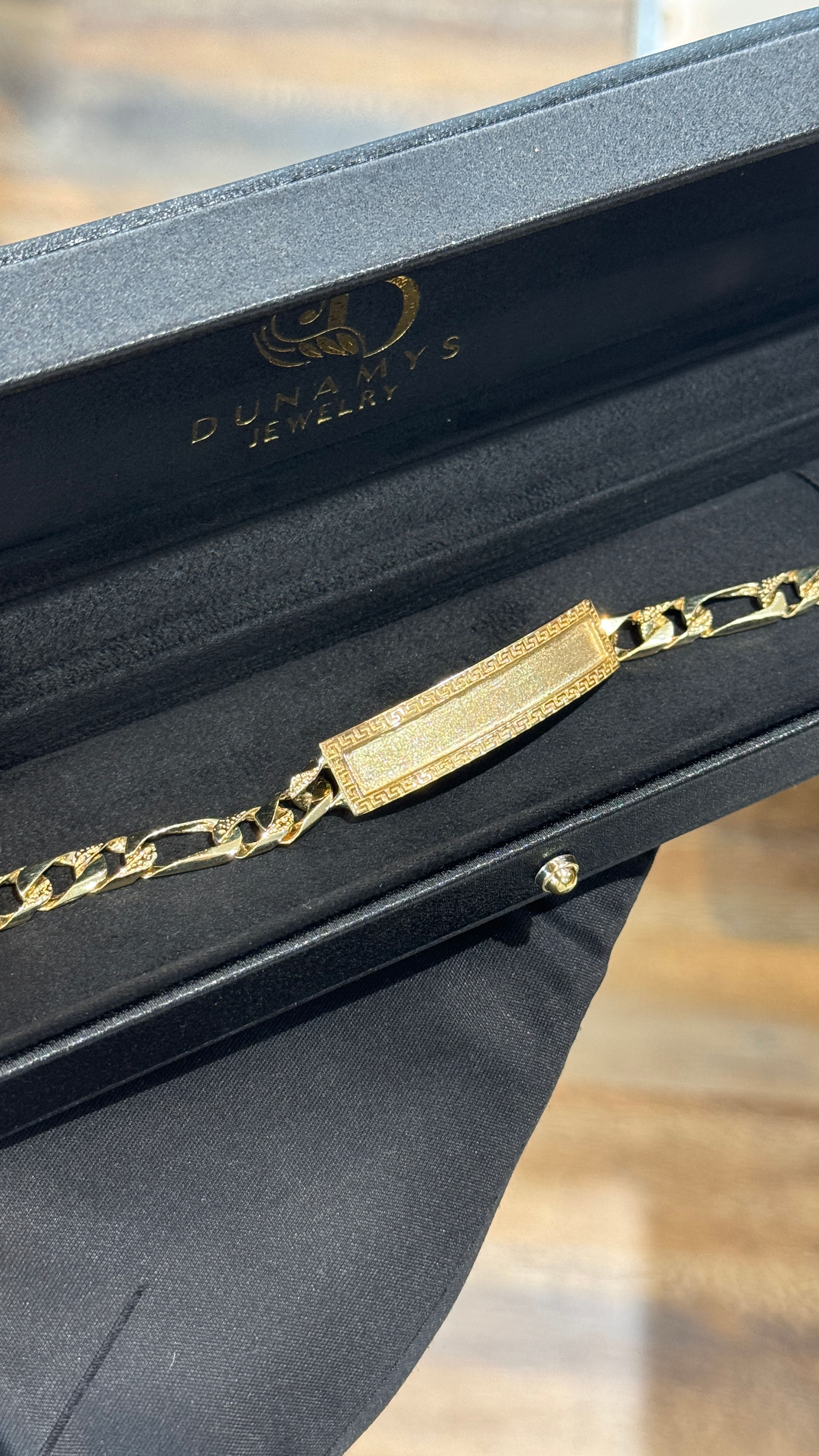 Figaro Link Greek Design ID Bracelet