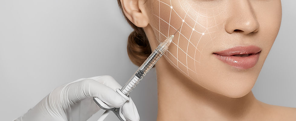 Beauty injections. Lifting lines on a woman's face showing of skin tightening and face con