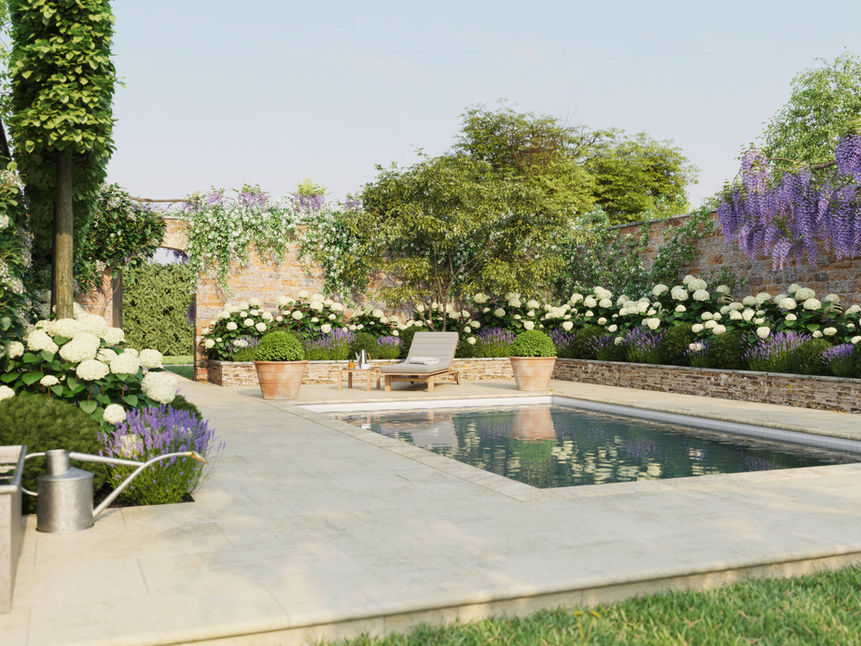 Samuel North Garden Design Render Walled Pool Terrace
