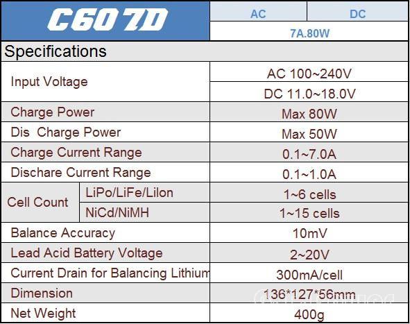 Miniatyrbilde: G.T Power C607D Charger 7A – 80W 12V / 220V - Rcbilen.no