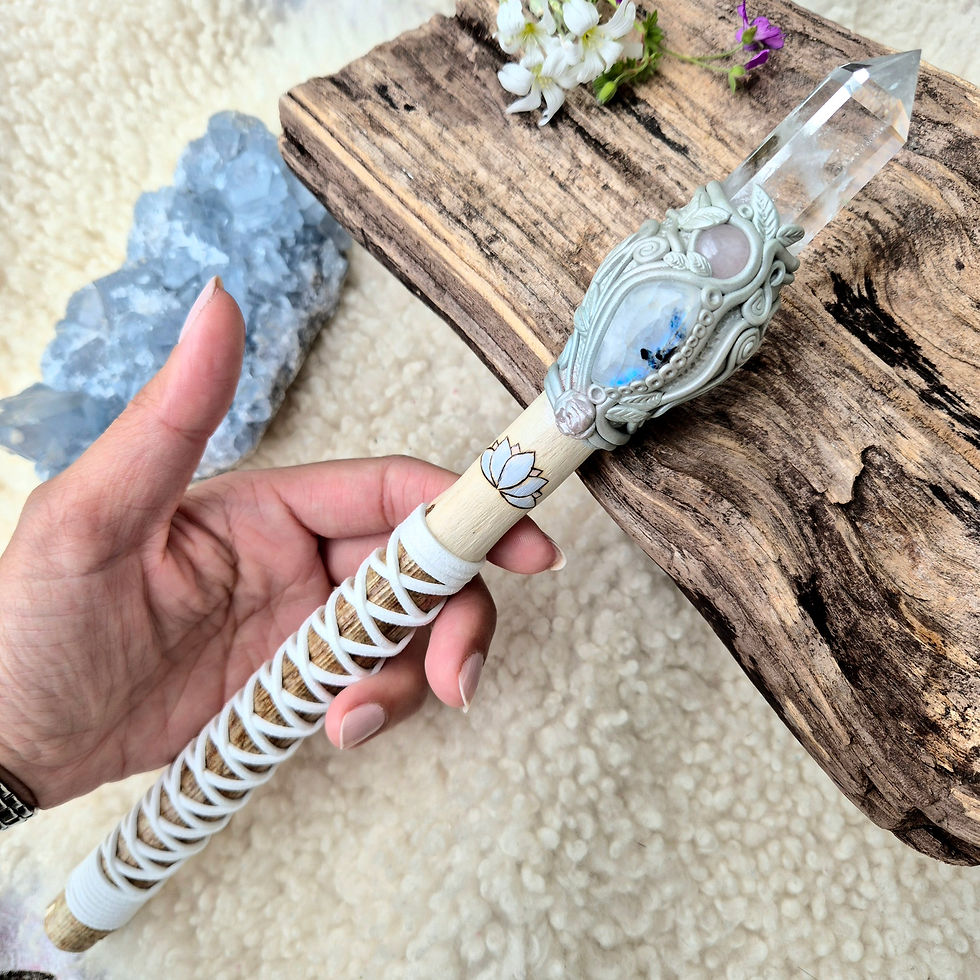 Thumbnail: White Lotus Magic Wand with Rainbow Moonstone & Quartz