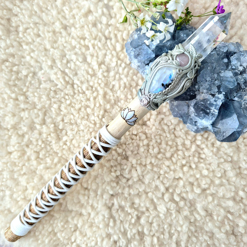 Thumbnail: White Lotus Magic Wand with Rainbow Moonstone & Quartz