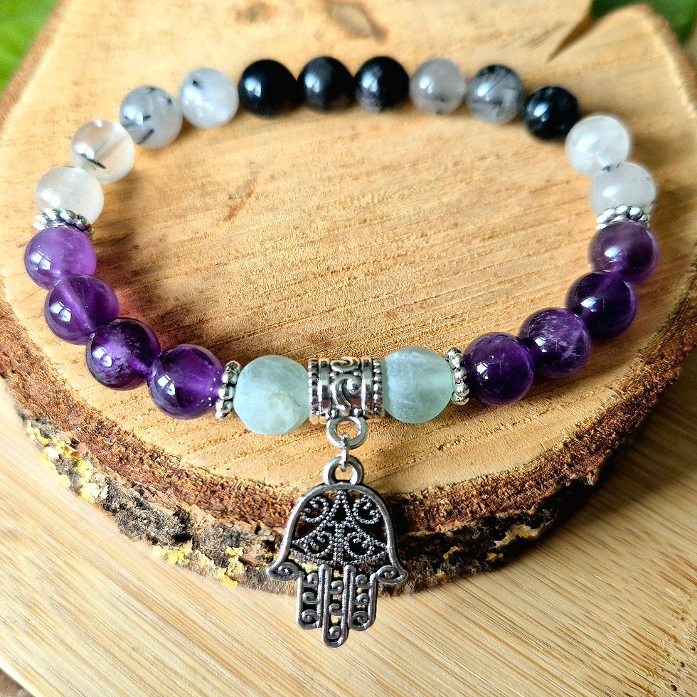 Thumbnail: Energy Protection Crystal Beaded Bracelet with Tourmalated Quartz