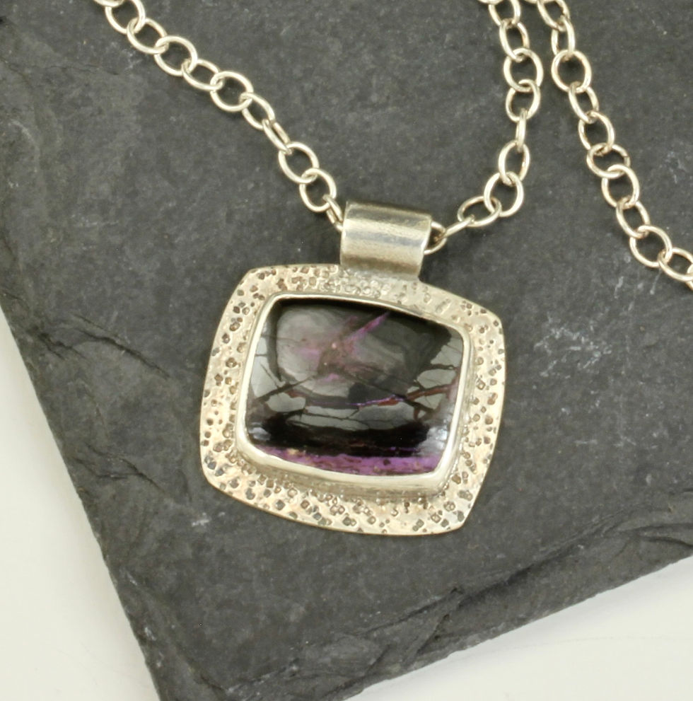 Thumbnail: Sugilite, Hematite mineral men's/unisex necklace, 21 inch chain