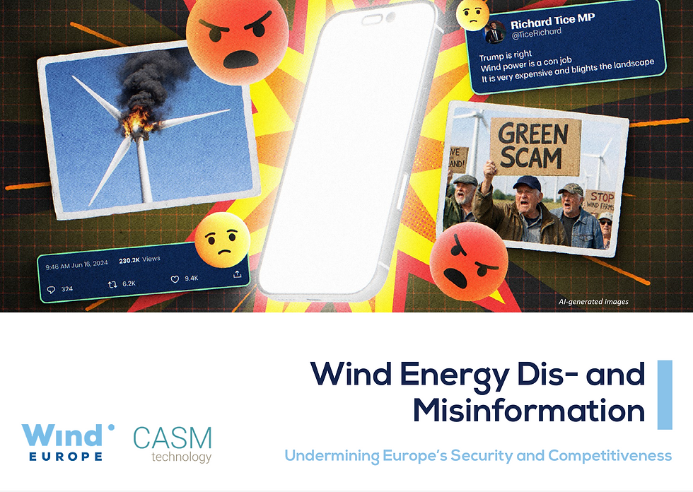 Skjermdump fra forsiden av rapporten til WindEurope.