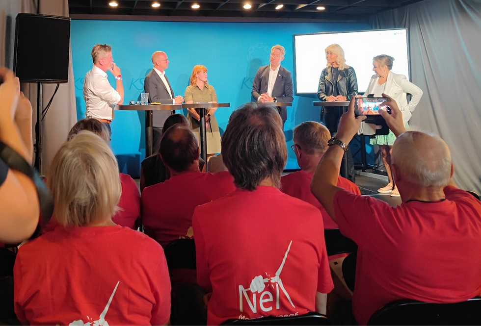 Terje Aasland under Arendalsuka, i debatt, med tydelige tilhørere fra Motvind Norge (Foto: Eivind Salen, Motvind Norge)
