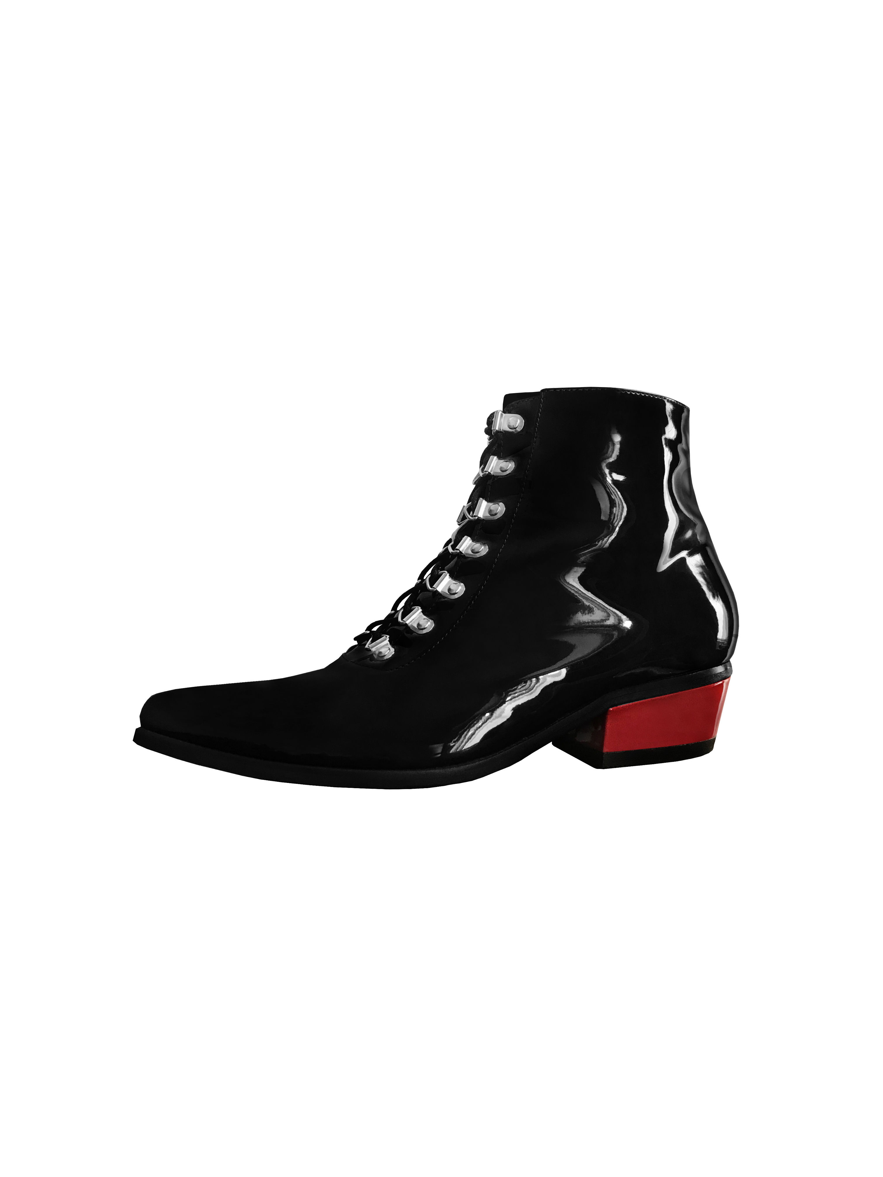 Bota Space com Cadarços Sintético preto com verniz e salto vermelho