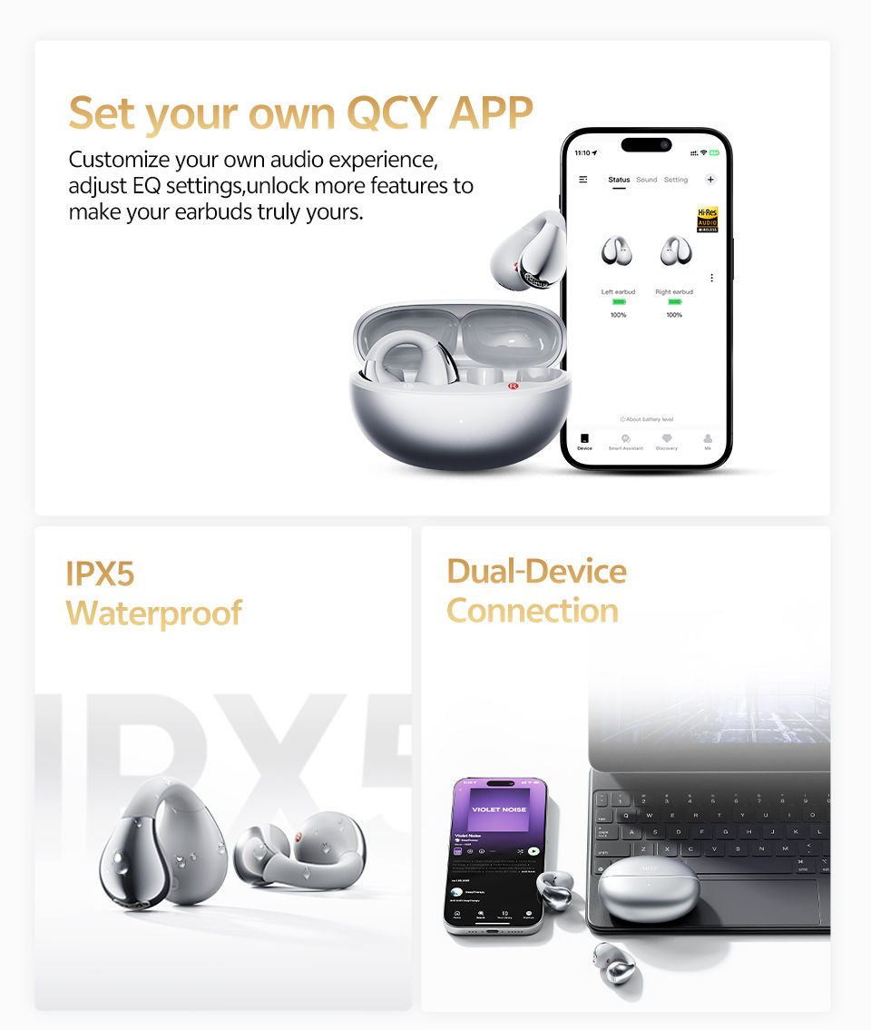 Miniatura: Auriculares de Clip Abiertos QCY Crossky C30S con Audio Hi-Res y Bluetooth 6.0