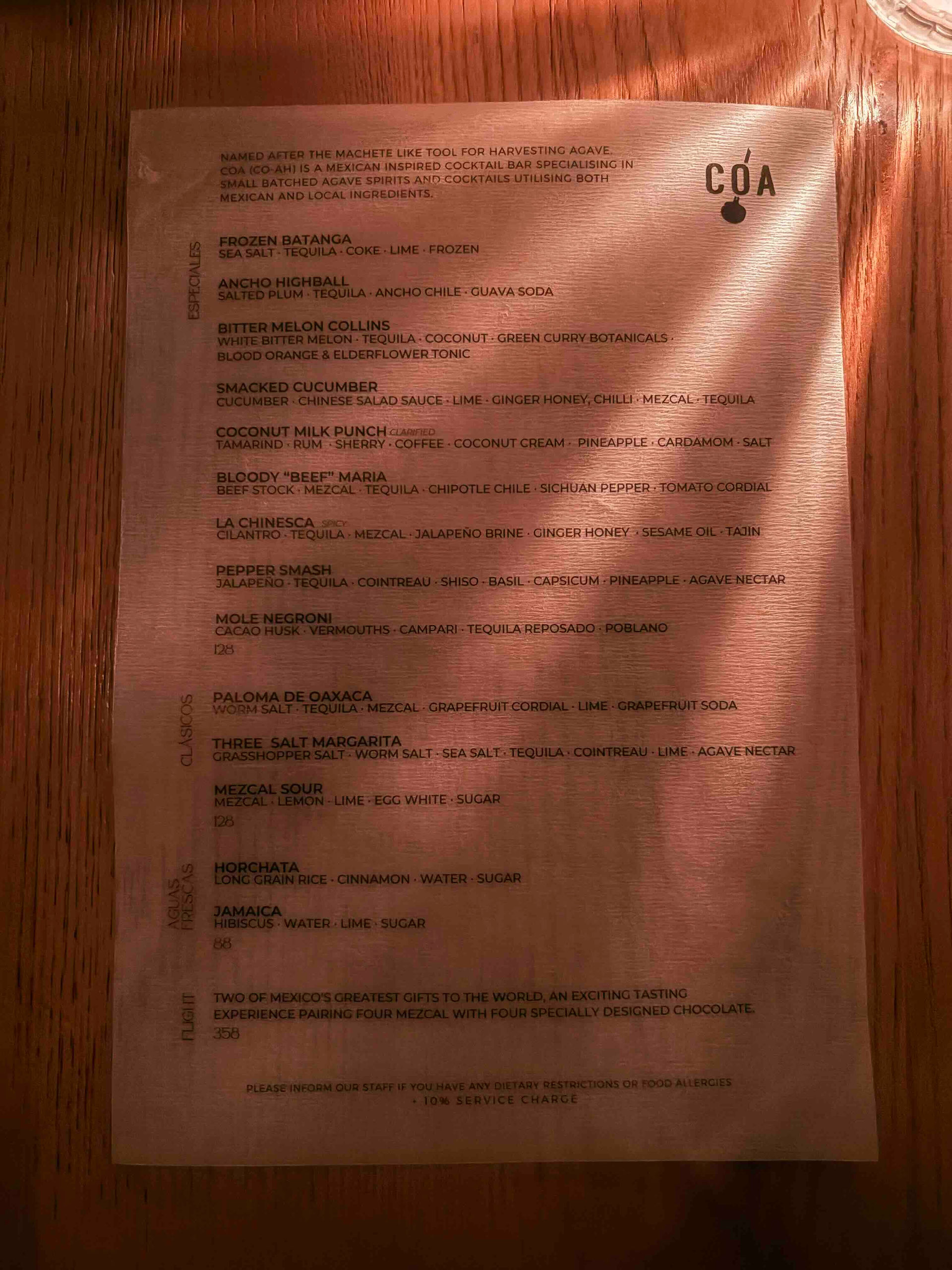 COA Hong Kong bar cocktail menu