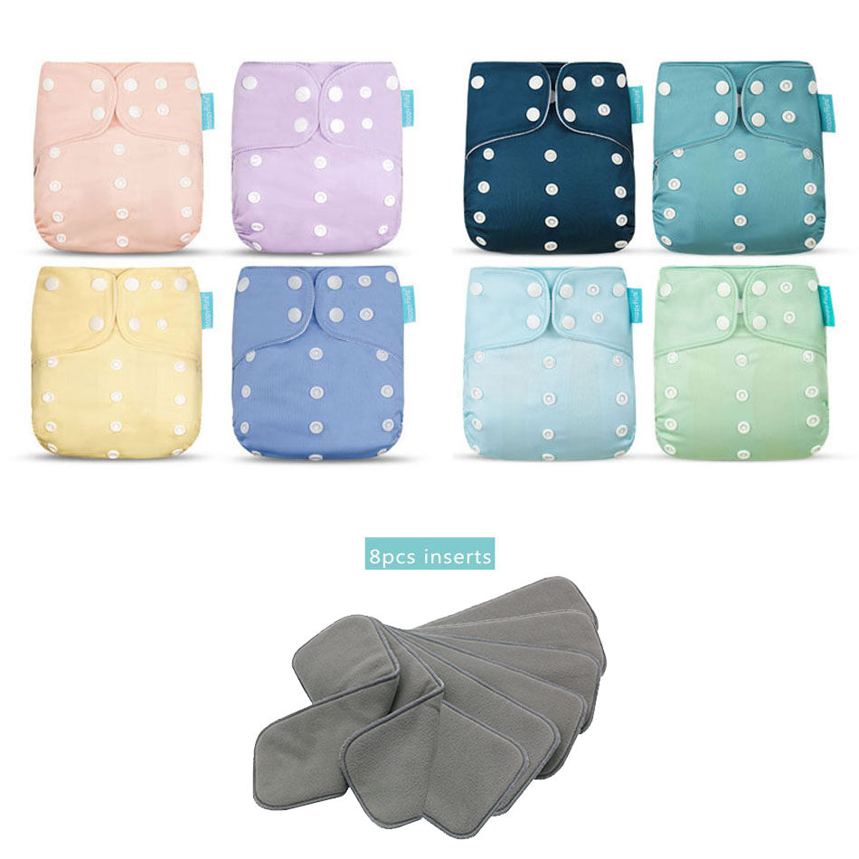 Happyflute New OS Pocket Nappy Set Adjustable 8pcs Diape+8pcs Bamboo Charcoal In