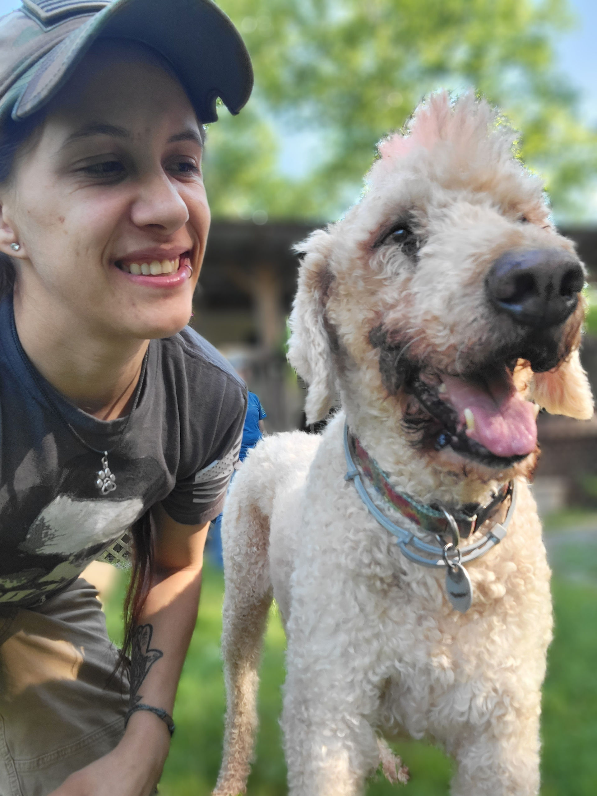 Cris Hawkins with the Johnson's dog