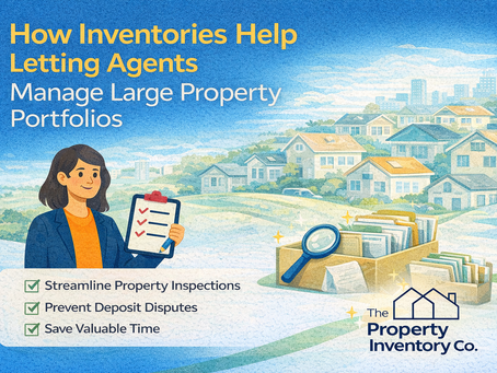 A happy inventory clerk from the property inventory company doing an inventory to help landlords and letting agents with large portfolios