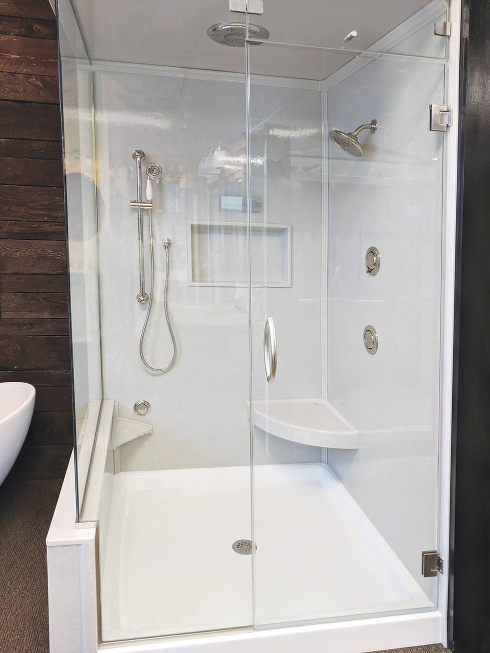 Custom shower, solid surface, white