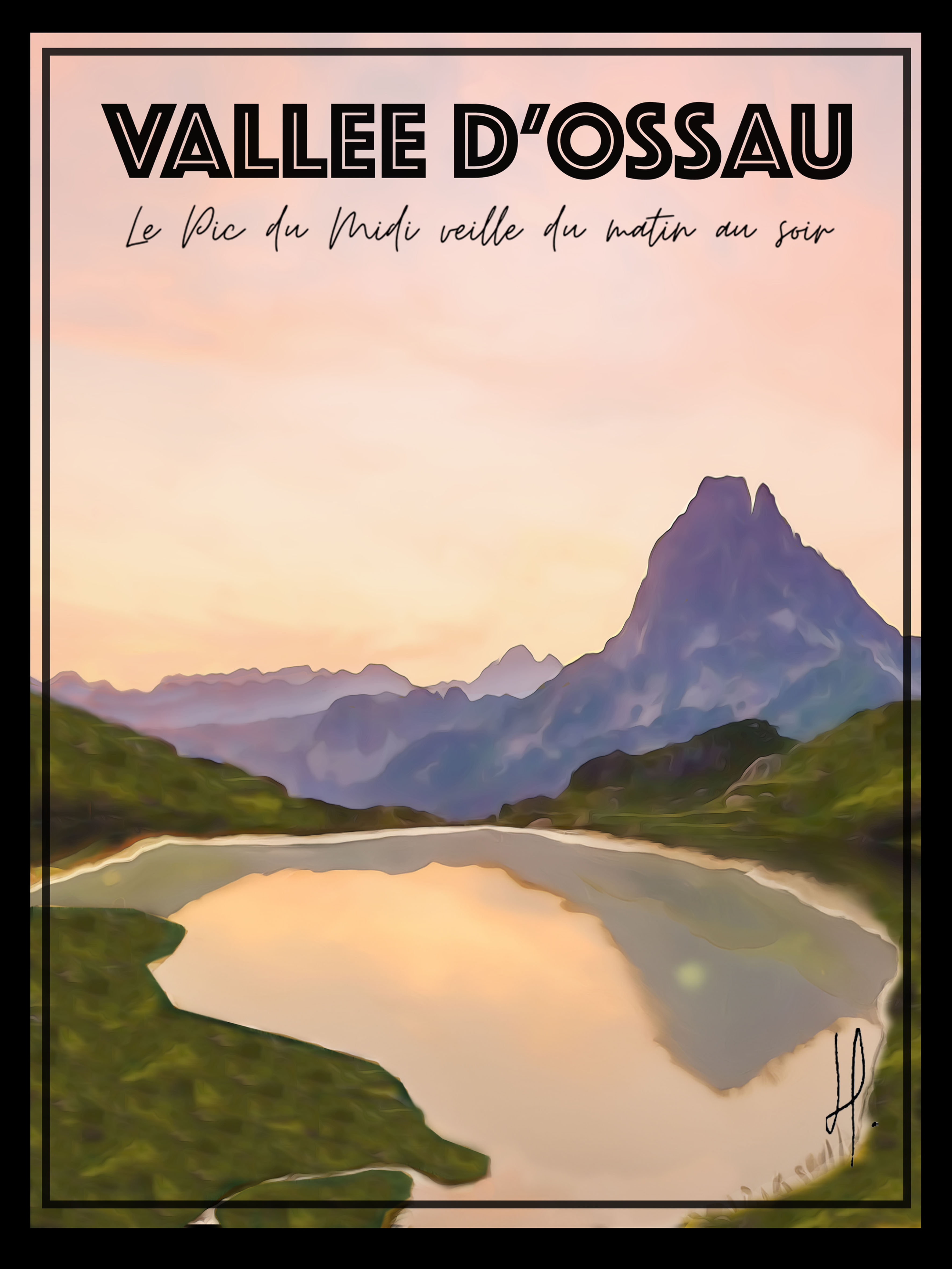 Poster Pic du midi vallée d'ossau peinture impression couleur pyrénées Bearn
