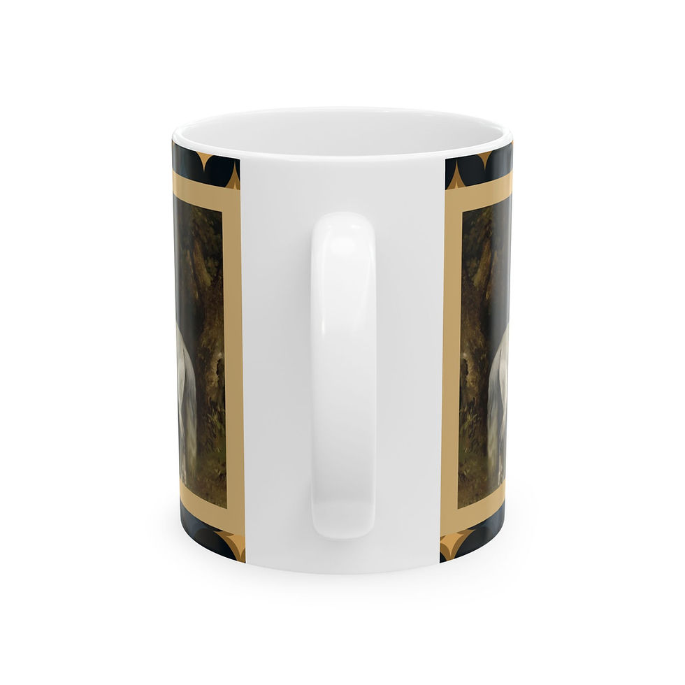 Miniature : Moody Grey Horse & Dog Vintage Equestrian Ceramic Coffee Cup (11oz)