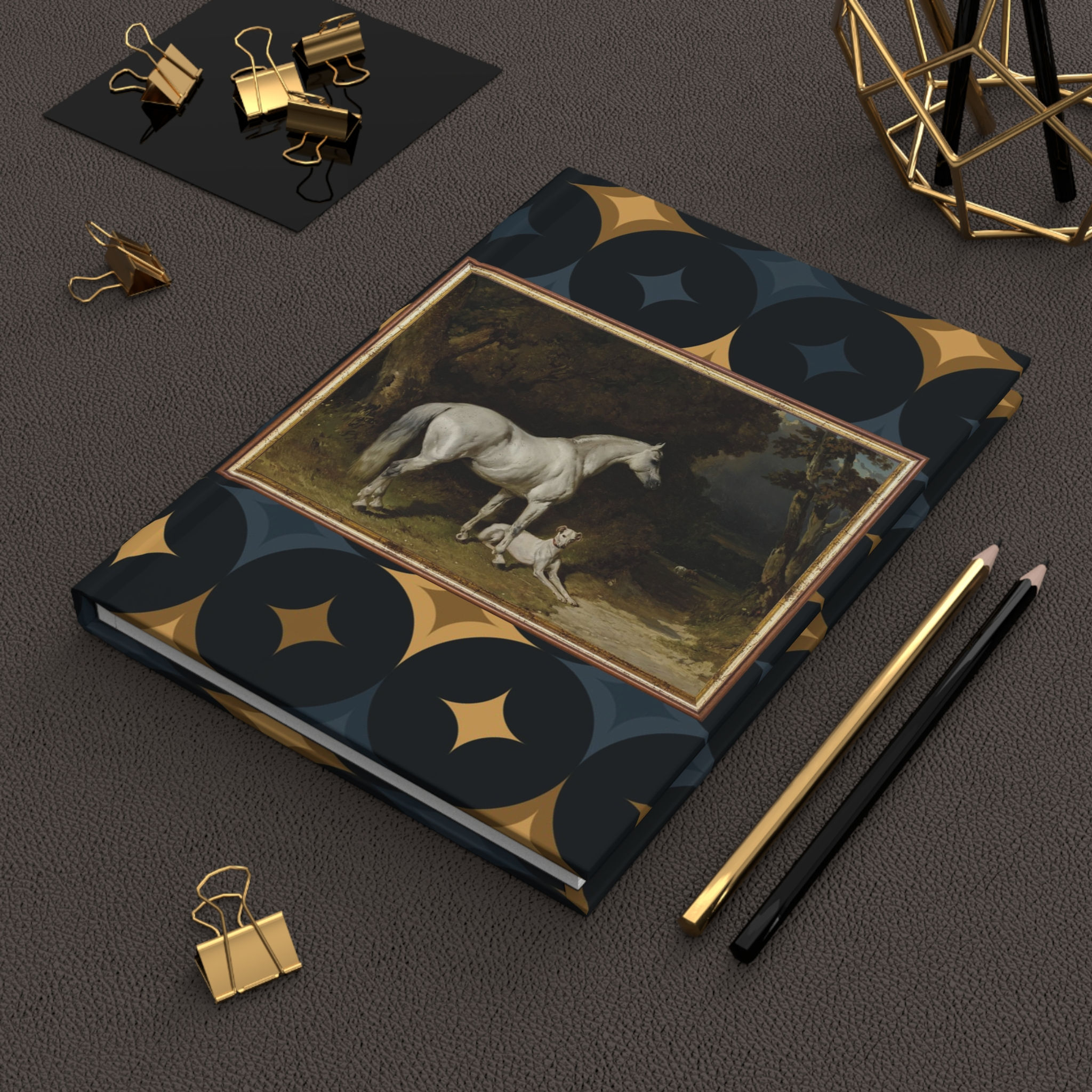 Moody Grey Horse & Dog Hardcover Journal — Equestrian Notebook