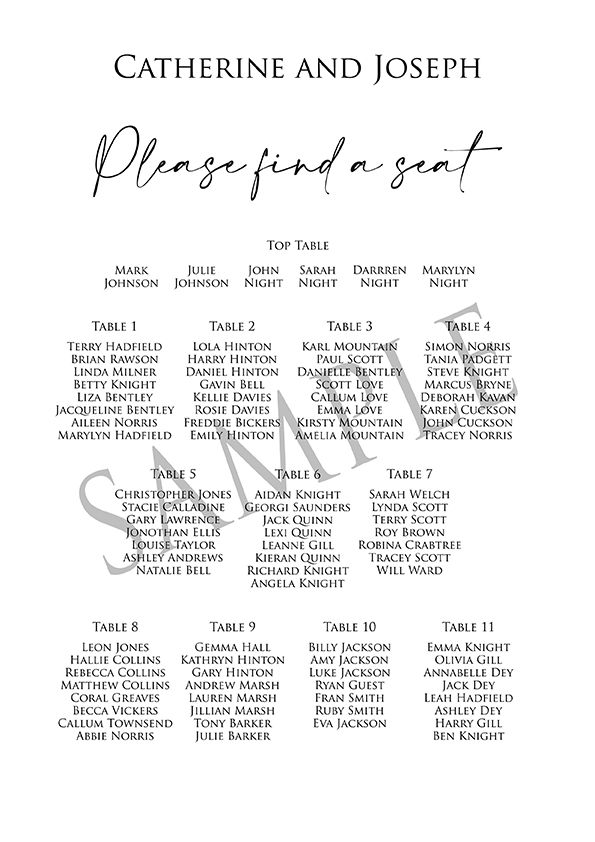 Thumbnail: Personalised A2 Wedding Table Plan