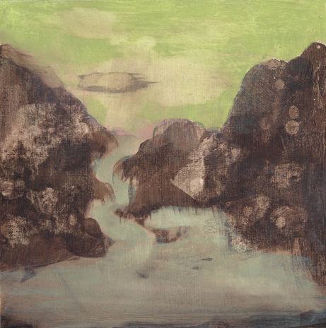 Meander 2, acrylic on wood panel, landscape painting by Hanneke van Ryswyk
